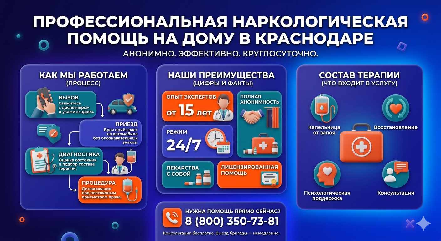 Инфографика о принципах лечения алкоголизма на дому в Орехово-Зуево: этапы вызова нарколога, преимущества анонимной детоксикации и состав медицинской помощи.